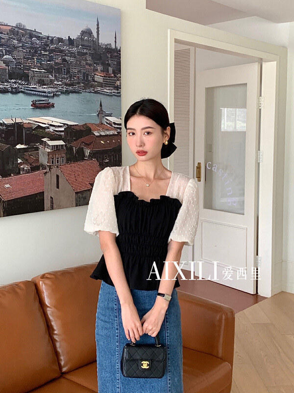 In early summer! [aixili Sicily] French elegant pleated shirt 6392\wpl