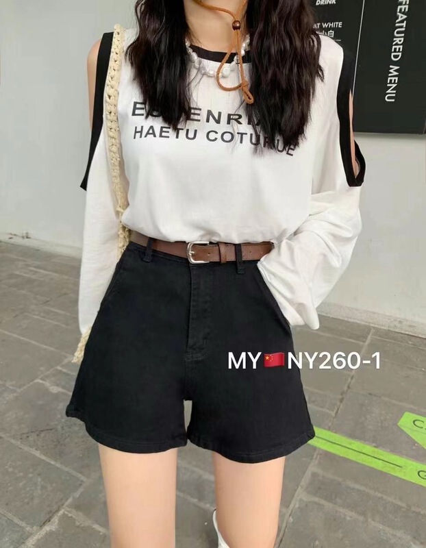 [x2 square] Korean high waist comfortable denim shorts (with belt) 260-1\ll