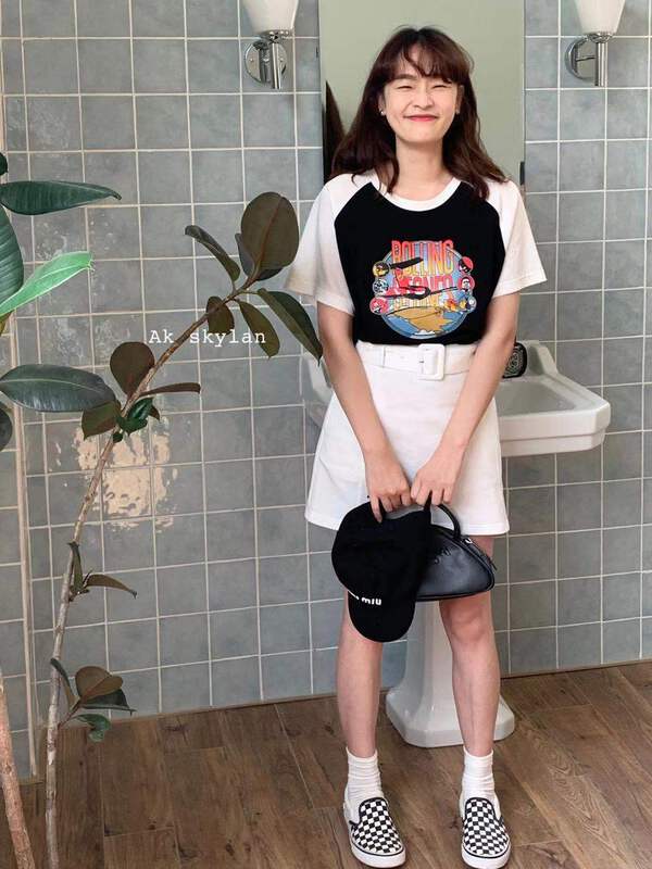 [A.K skylan] letter print loose short sleeve T-shirt 82659\zxl