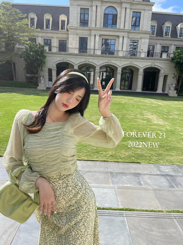 New year in early spring! [forever23] lady fashion pleated fairy shirt a2005\hjy