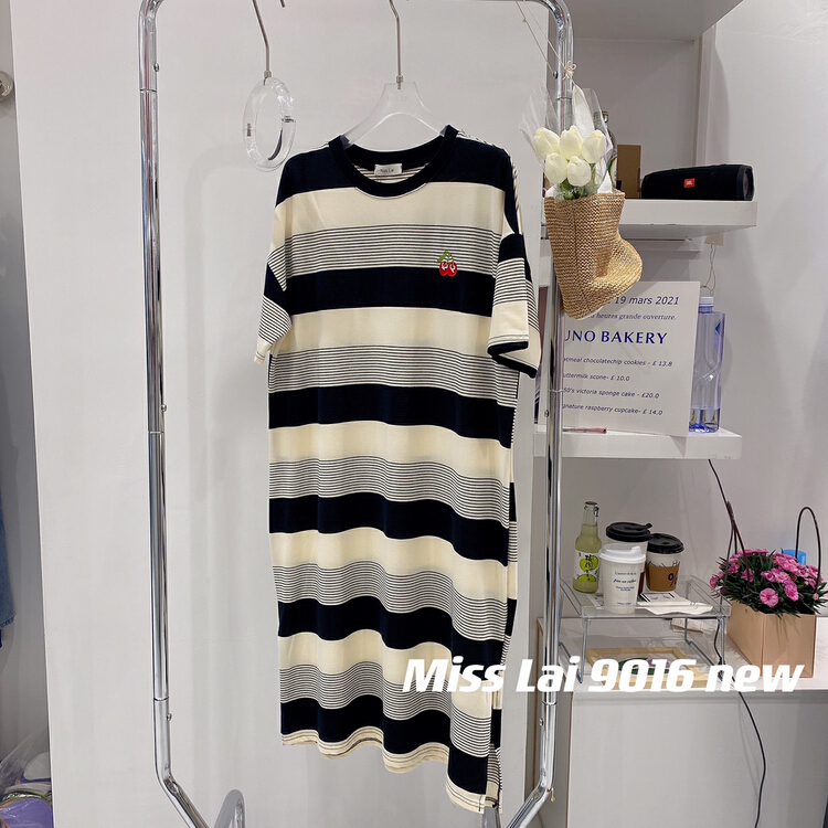 [HH &miss Lai] embroidery stripe long t short sleeve T-shirt 9016\l