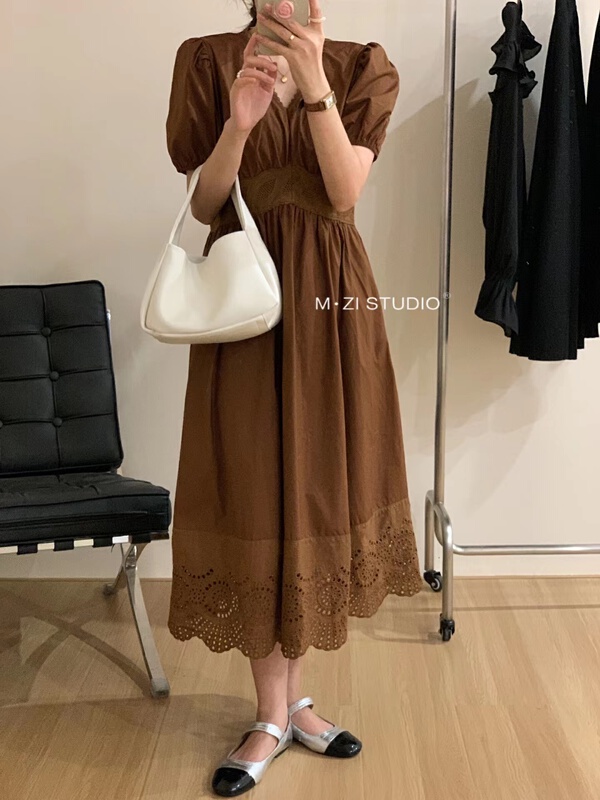 [m.zi studio] V-neck temperament, narrow waist and thin dress 16153\hbx