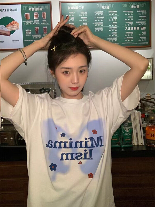 [j.2] Korean butterfly printed short sleeve T-shirt 5573\lsw