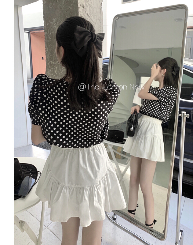 [lemon green tea] Korean version wave dot loose shirt 2208\hjy