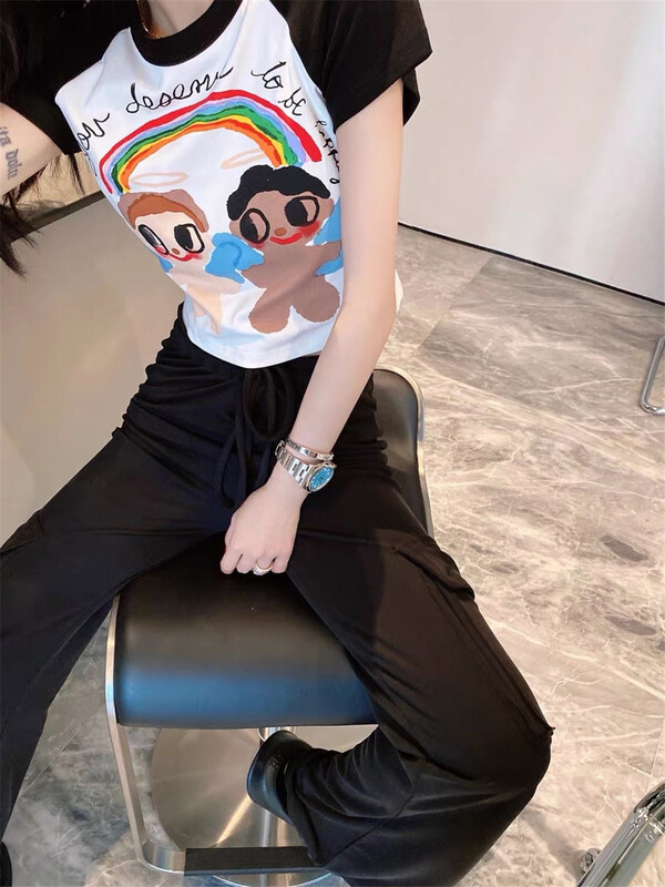 [an studio] graffiti rainbow cartoon printed short sleeve T-shirt ys2-8852\l