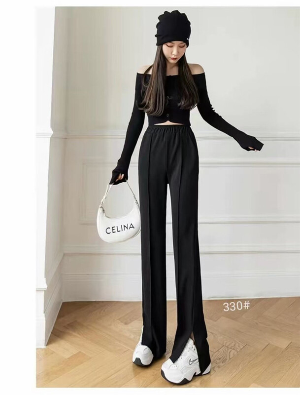 New year in early spring! [Shangpin Wanqian] elastic waist high waist slit casual pants 330\hjy