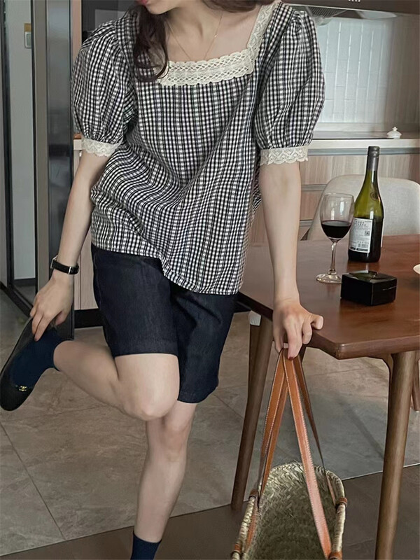 [seek peach] color blocked lattice fashion shirt 5396\ll