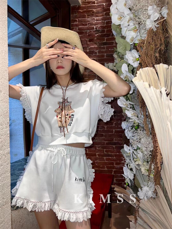 [big C studio] sleeveless round neck pullover shirt + high waist slim Shorts Set 5151\pcz