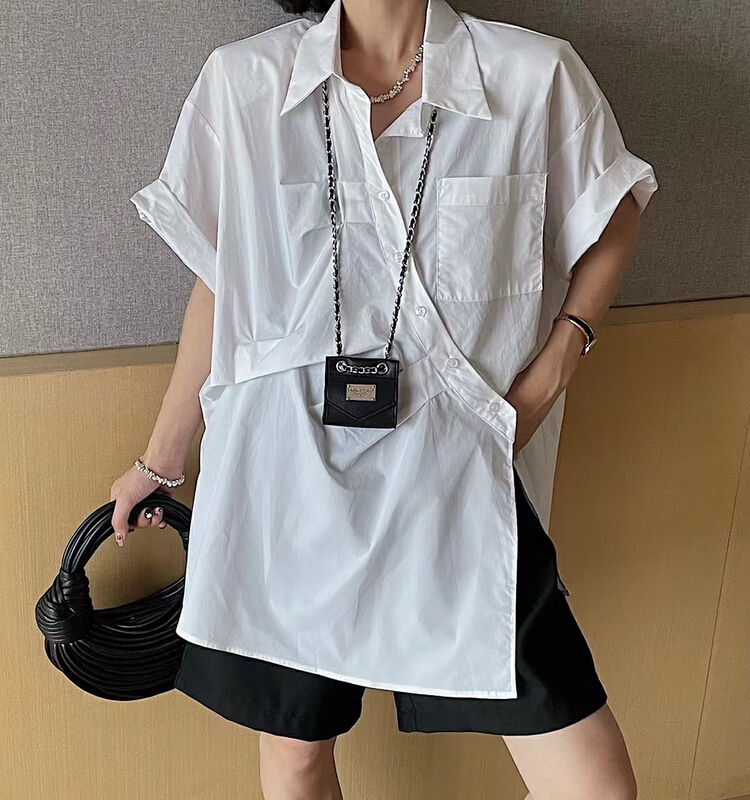 [Yuanxi] design pleated short sleeve shirt 883\lsl