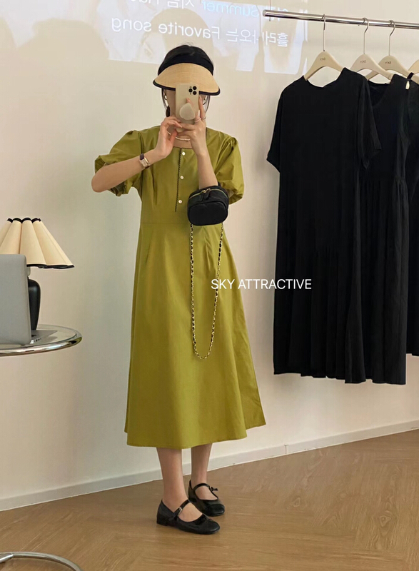 [sky] square neck contrast wavy edge dress 9622\hbx