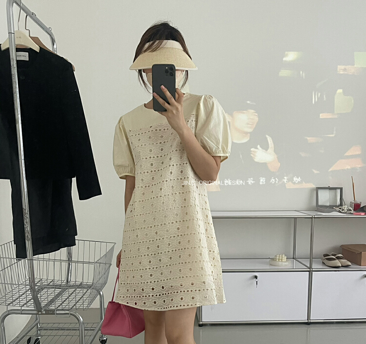 [jin.c] sweet patchwork lace bubble sleeve dress h3097\xyy