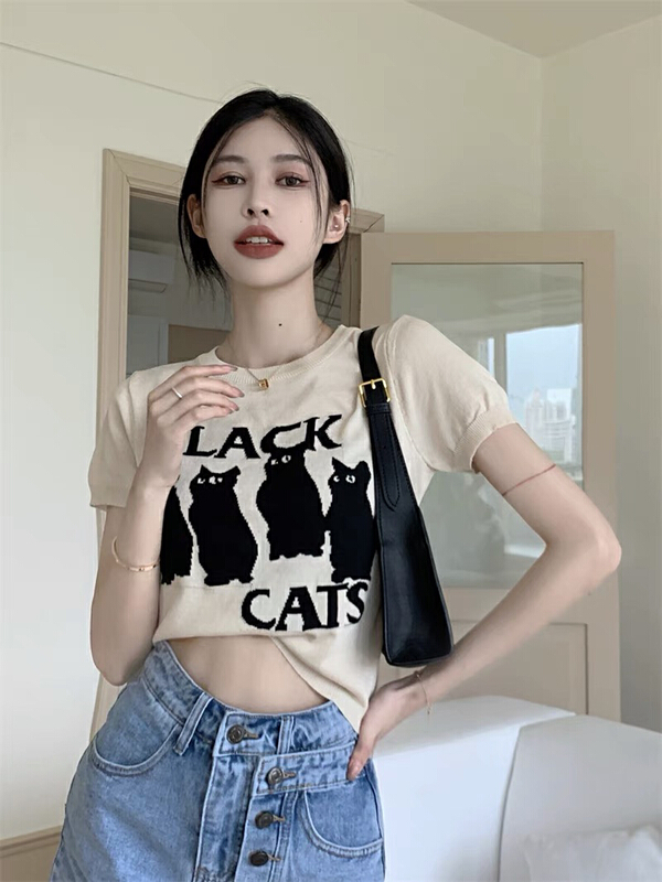 [miss Xixi] cat cat embroidery Tencel sweater 0561\l