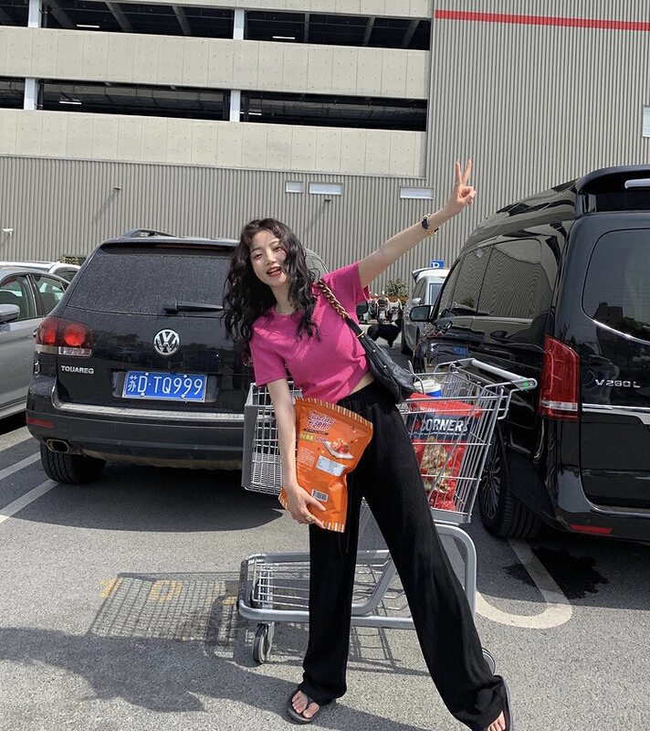 [y.jia EJA] simple texture elastic waist tie casual pants ys1-8893\pcz