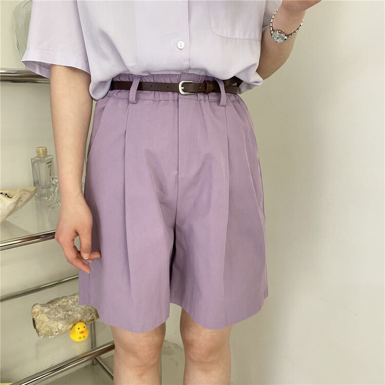 Original price 48.50! In early summer! [purple potato home] Korean version simple slim five point casual shorts (with belt) ys2-9909\hbx