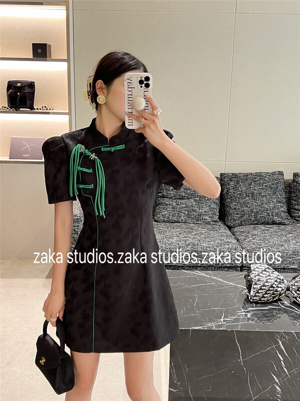 [Zaka] bubble sleeve stand collar fashion dress 58323\ll