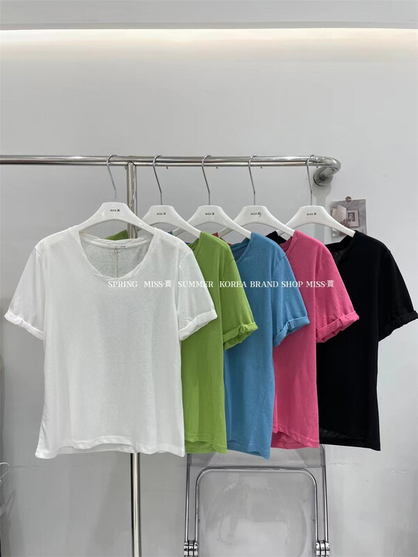[Miss Jia] basic versatile solid Casual Short Sleeve T-shirt 6673\xyy