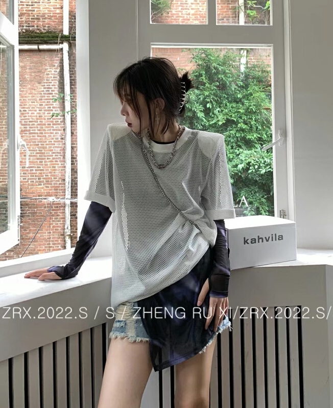 [zhengruxi] shoulder pad hollow T-shirt + design elastic sunscreen suit 11727\wtt