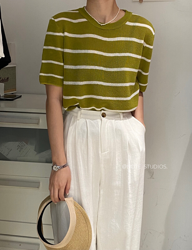 [note] Korean ins stripe casual versatile T-shirt 22525\hbx