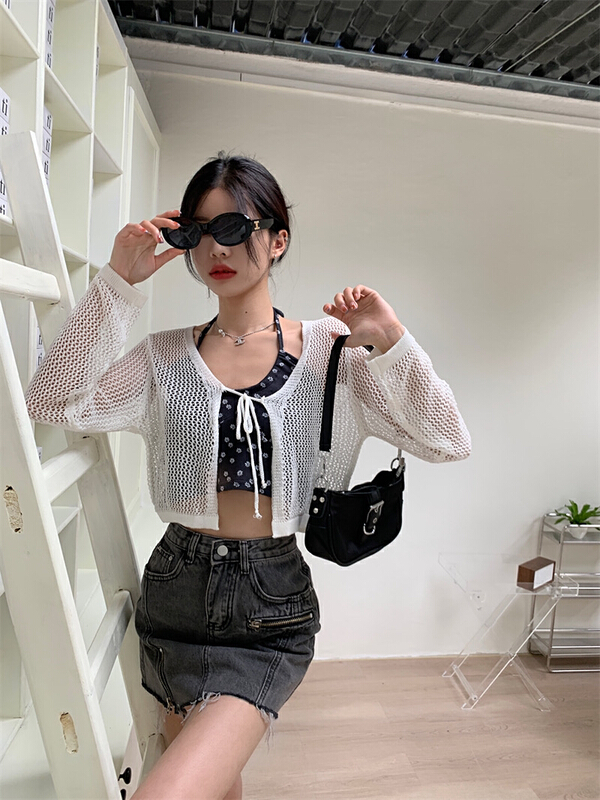 [JX] lace up solid color hollow out sunscreen shirt z625\wtt