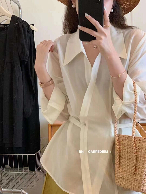 [RN] Korean version irregular sexy V-neck Lapel sunscreen shirt 81216\ll