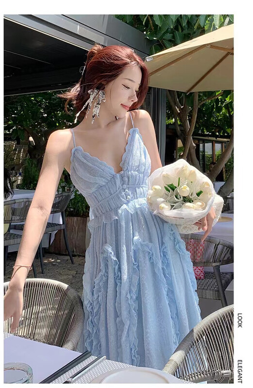 [clothing] temperament texture jacquard backless suspender dress 1045\pcz