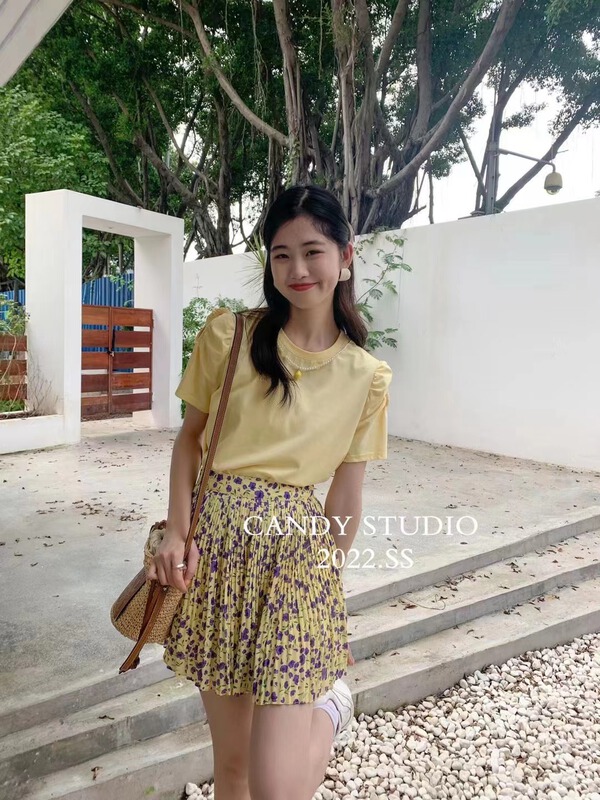 [candy] Korean floral pleated sweet skirt ys1-7387\zjy