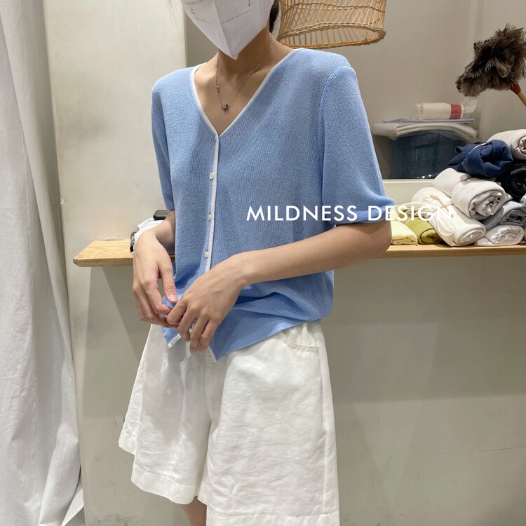 [mildness] simple and versatile contrast color knitted cardigan 2518-1\zjy