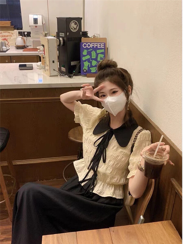 [MS studio] bubble sleeve lace up simple shirt 241\pcz
