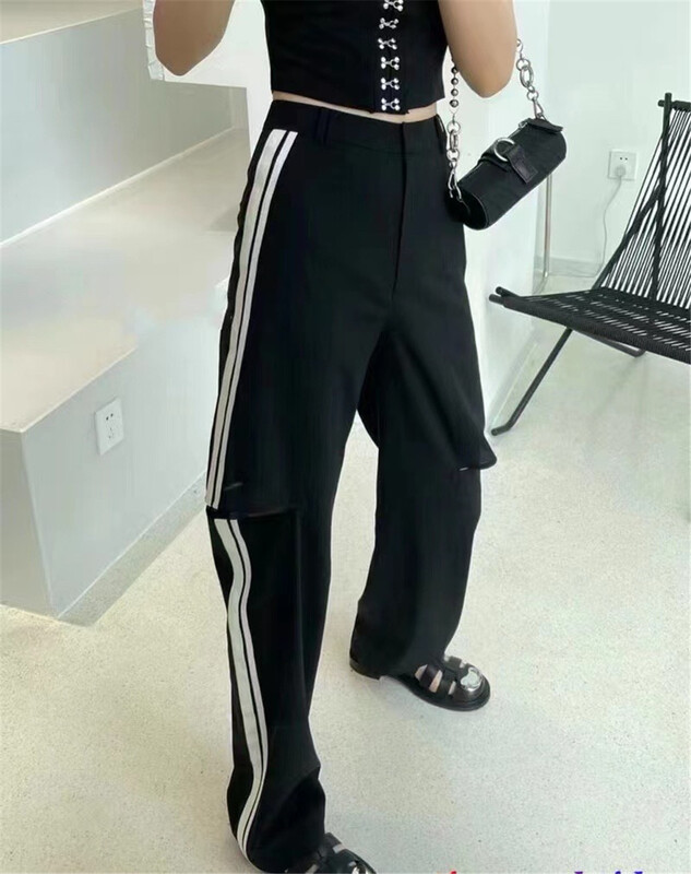 [m.zz] color blocked wide leg fashion casual pants with holes 8796\lsw