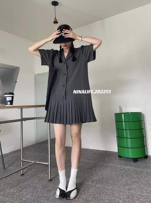 [Nina life] pleated single breasted suit dress 6022\zxl