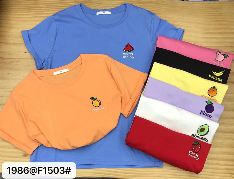 [1986] fruit embroidery versatile short sleeve T-shirt 1503\xyy
