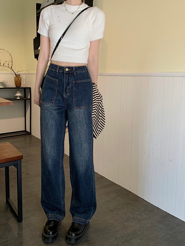 New year in early spring! [ten. 10] Korean retro large pocket loose SLIM STRAIGHT JEANS x100\wpl