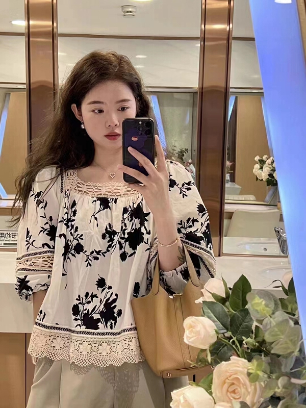 [baby] Korean color contrast border ink painting printed shirt 8668\wtt