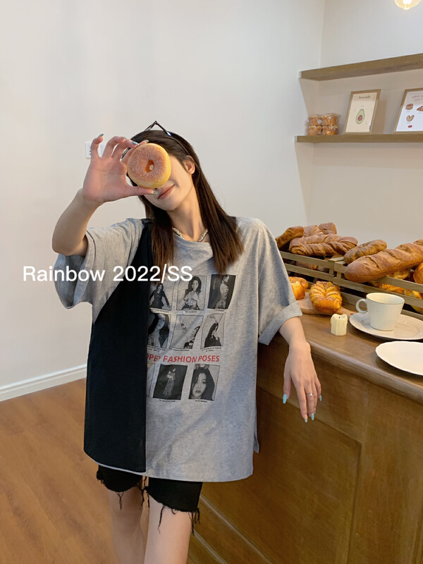 [rainbow] Jiugongge portrait slit printed short sleeve T-shirt 08201\wtt