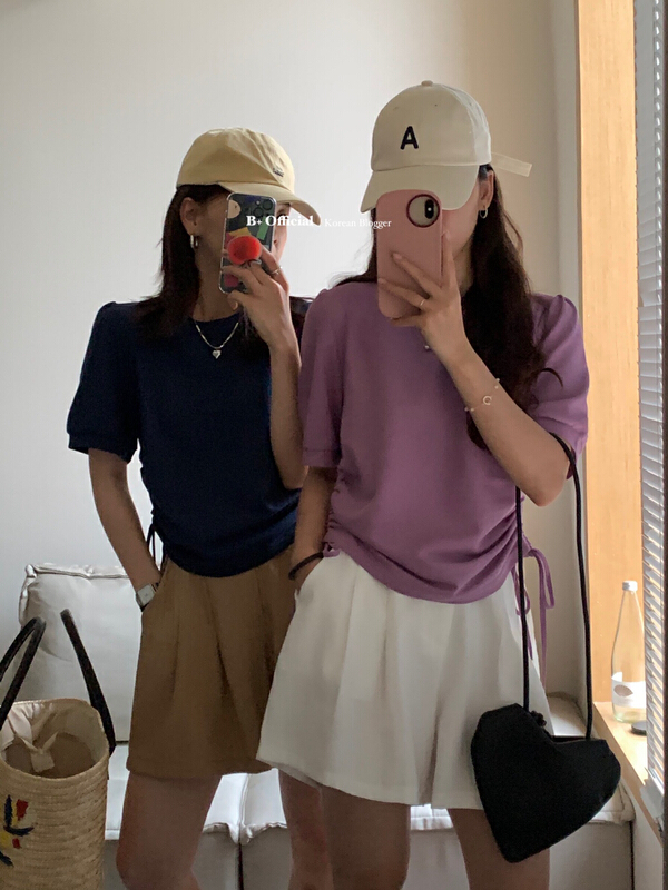 [B plus] fresh and slim drawstring short sleeve T-shirt 22-9285-2\hbx