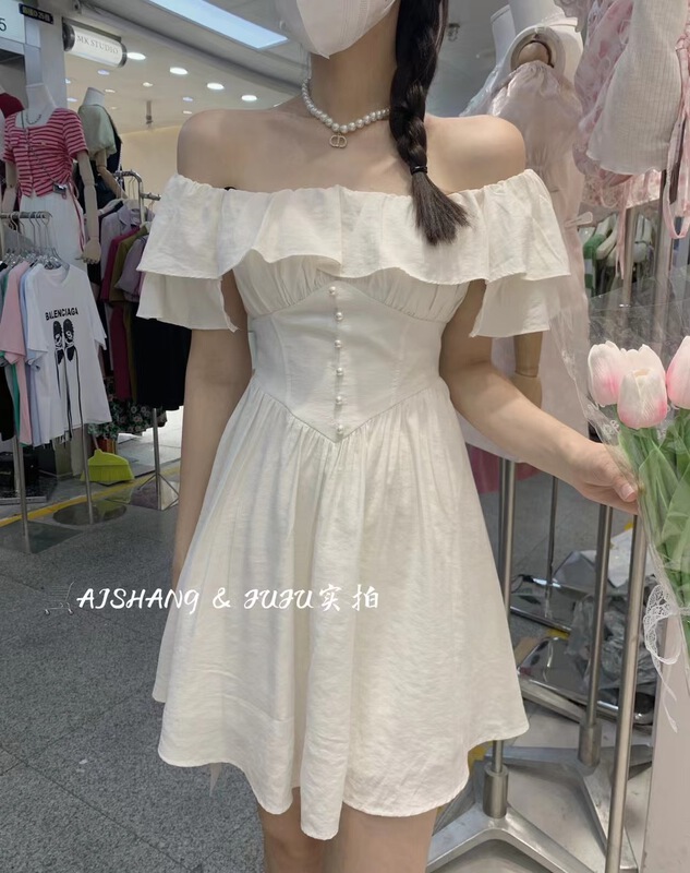 [AI Shang] temperament Off Shoulder Waist Dress 33208\hjy