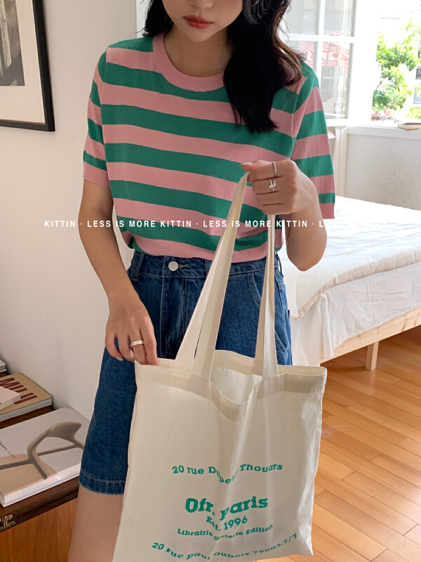 In early summer! [Kittin] Korean version aging striped T-shirt 163\xyy