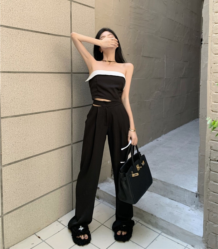 [c.x Chuxin] online hot girls' patchwork bra + waistless straight casual pants set k839\wtt