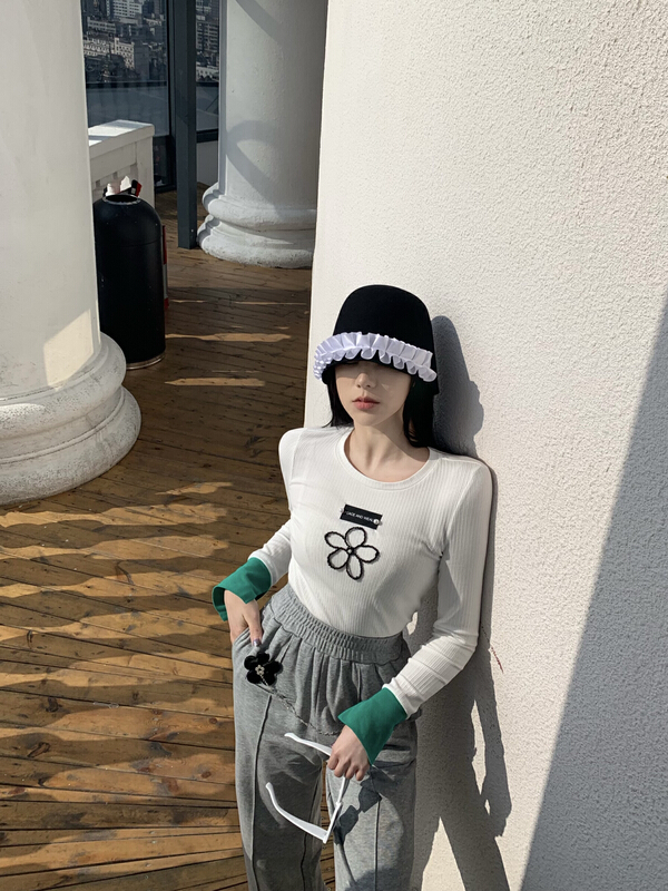 New year in early spring! [rich people] casual contrast color round neck slim fitting long sleeve T-shirt 0955\pcz