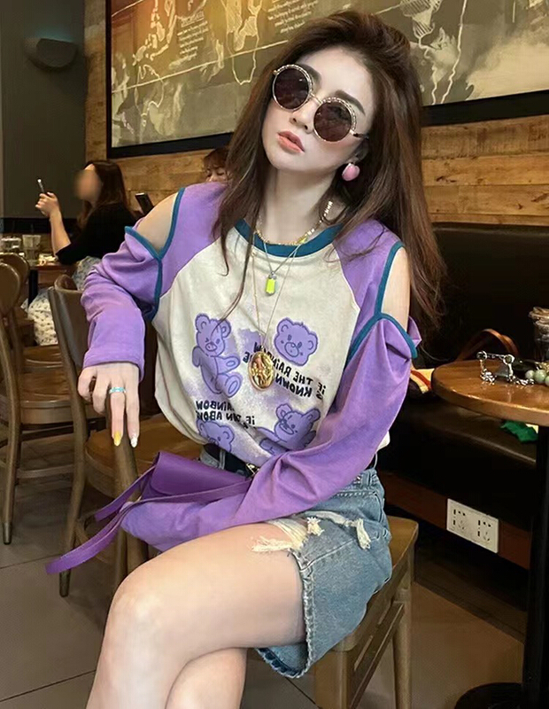 [miss Xixi] contrast foreign style bear long sleeve T-shirt 1553\l