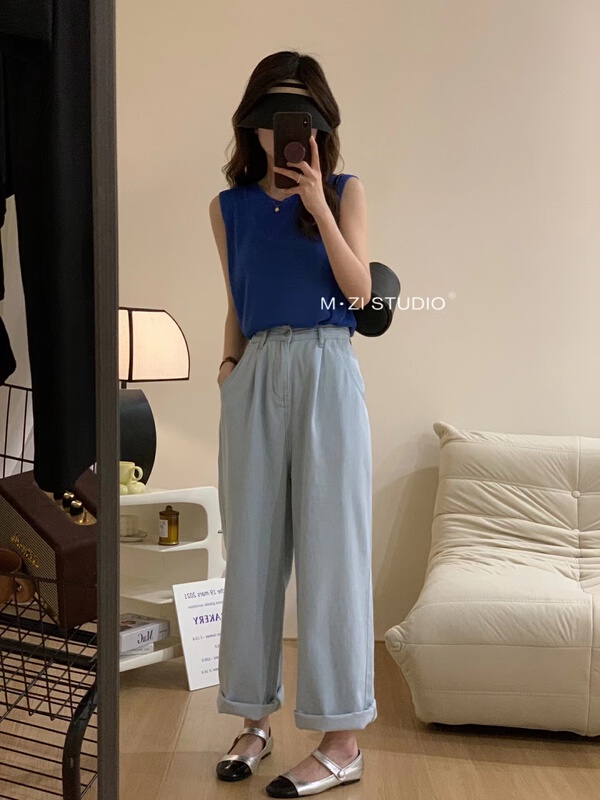 [m.zi studio] Korean version of casual wide legged mopping jeans m158\hbx