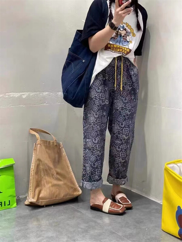 [yipinjia] minority retro printed drawstring casual pants 9059\wtt