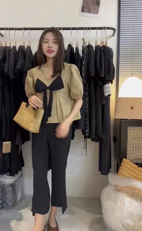 [OIT] fashion V-neck bow temperament shirt 9205\hbx