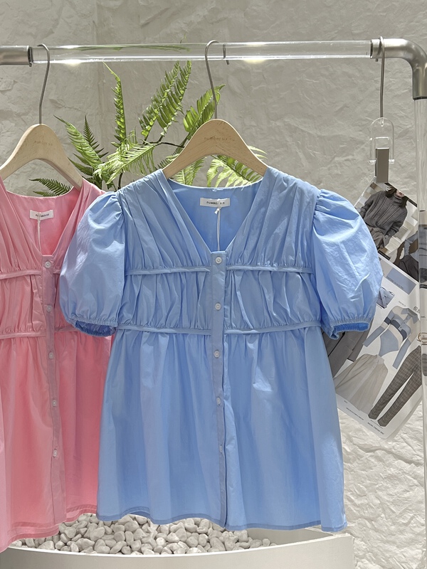 [numbersix] bubble sleeve V-neck fresh and simple shirt 8815\lsw