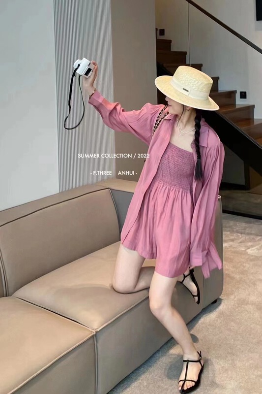 [xixi+] simple casual loose fit shirt + suspender Jumpsuit c99008\wtt