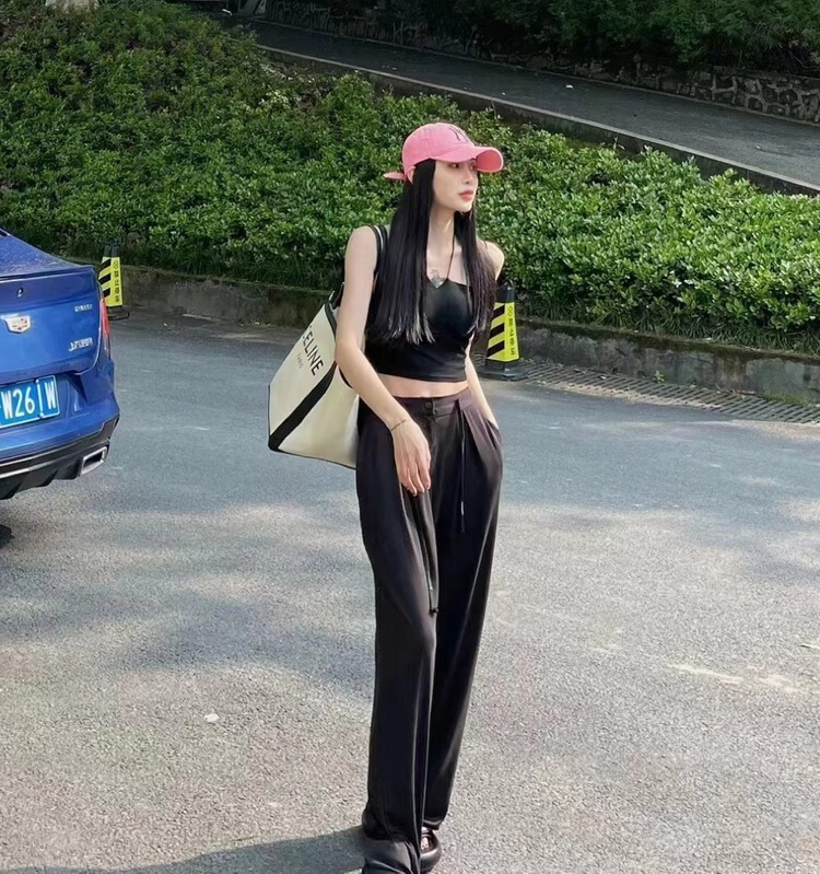 [Lala] skin friendly cotton solid color wide leg versatile commuter casual pants 3125\wtt
