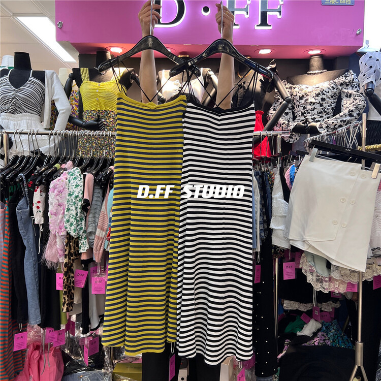 [d.ffstudio] striped sleeveless Pleated Dress ys1-1072\wtt