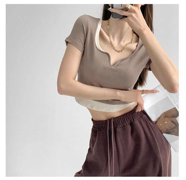 [Muli] color blocked versatile Pullover tee 60695\hbx