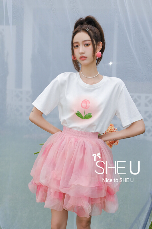 [she u] niche tulip gradient short sleeve T-shirt c50165