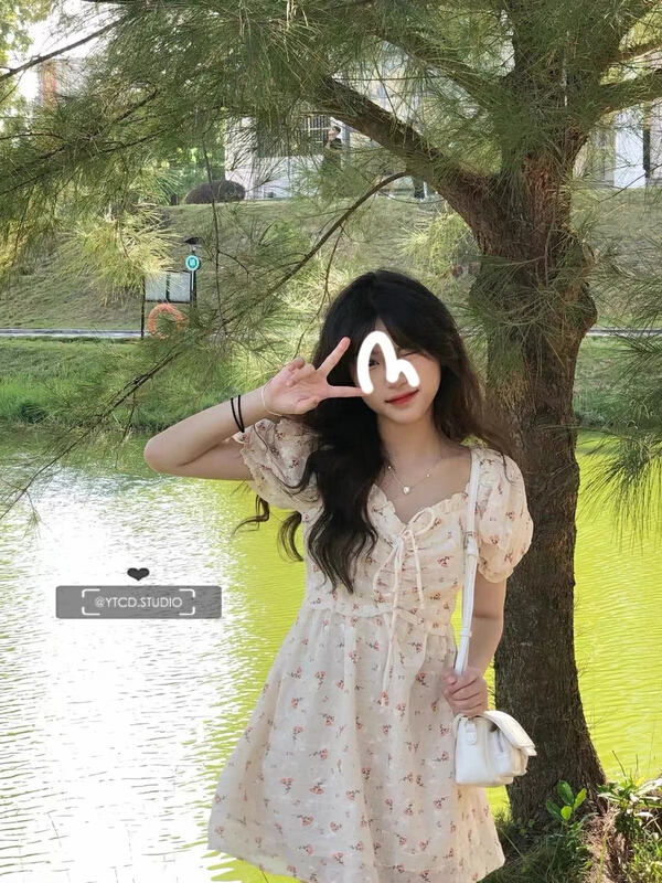 [Huaxi] French Lapel bubble sleeve floral short dress 9108\pcz